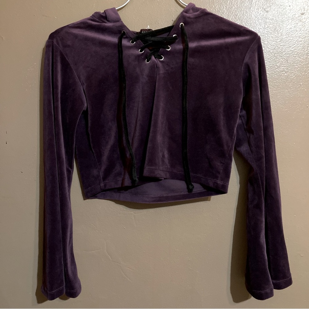 Velvet Drawstring Crop Hoodie S